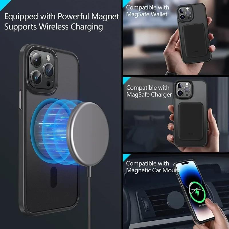 Матовый Полупрозрачный Матовый Чехол Для iPhone 17 16 15 14 13 Funda 11 12 Pro Max Магнитный Чехол для Беспроводной Зарядки Magsafe