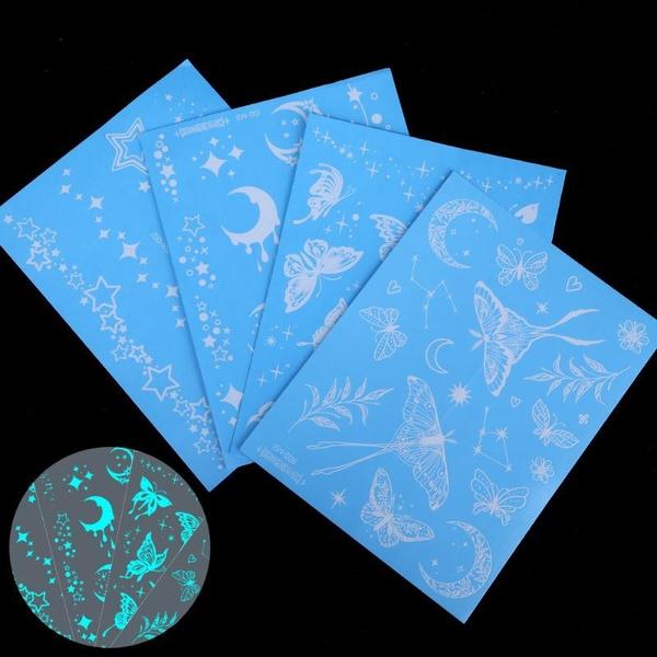 4pcs Luminous Glow Waterproof Temporary Tattoo Sticker Star Butterfly Flash Tatto Women Men Arm Body Art Fake Tattoos