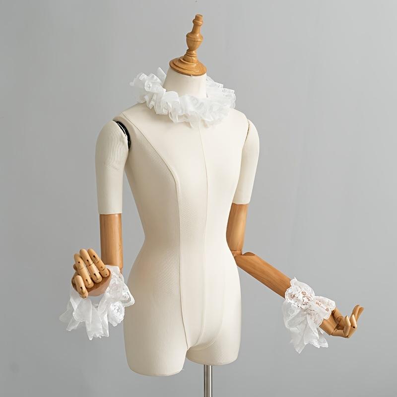 Ruffled Lace Collar and Cuffs Set, Vintage Ruff Neck Collar Wrist Cuffs, Clown Cosplay Costume Accessories for Party Halloween