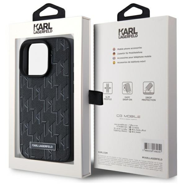 Karl Lagerfeld KLHMP15LPKHPORPK iPhone 15 Pro 6.1" hardcase black/black Leather Monogram Metal Logo MagSafe
