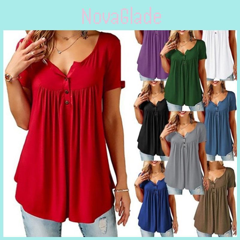 Stylish Women's Summer Short Sleeve Blouse In Vibrant Colors Plus Size Casual Tunic