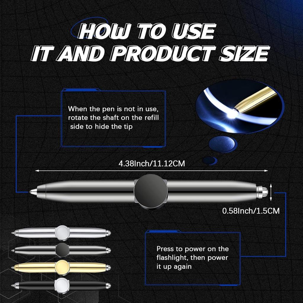 Sabary 4 Pcs Fidget Pen Spinner Pen with LED Light Multi Functional Cool Anxiety Gift Help Stress Reducer Thinking Ballpoint Rotating Anti Stress