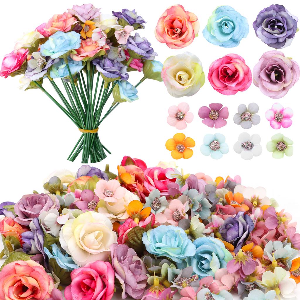 220 Pieces Mini Flower Heads,Artificial Rose Flowers With Stems