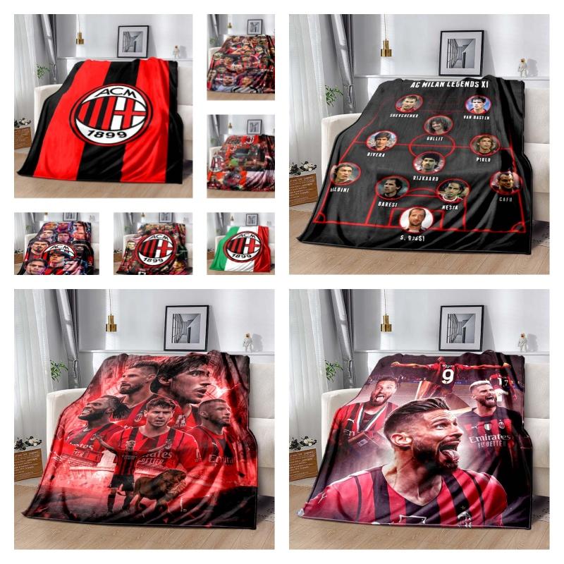 AC Milan Football Club Half Black Red Split ACM 1899 Logo Flannel Blanket Soft Warm Lightweight Sports Fan Washable Throw Blanket Bedroom Sofa Decor