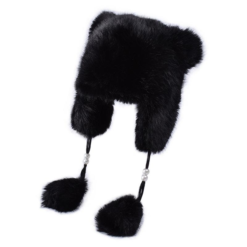 Женская осенне-зимняя теплая утолщенная защитная шапка с холодным мехом и бархатными ушками для улицы, шапки-бомберы с бантом из медвежьих ушей, милая кепка Lei Feng