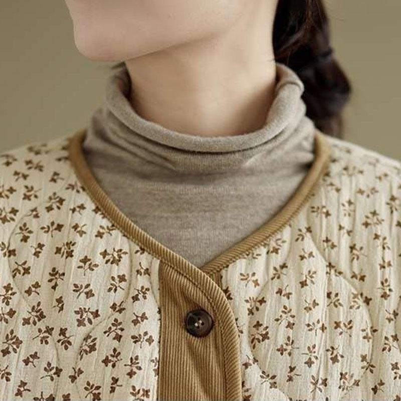 Coat for Women Winter Floral Collarless Thermal Plus Size Thickened Casual Oversize Double Layer Jacket