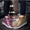 Модные мужские скейт-кеды серебристо-розовые Lovers sequined Shoes Rivets Punk Glitter Shoes Men Sneakers Youth High Top Street Flats sd45