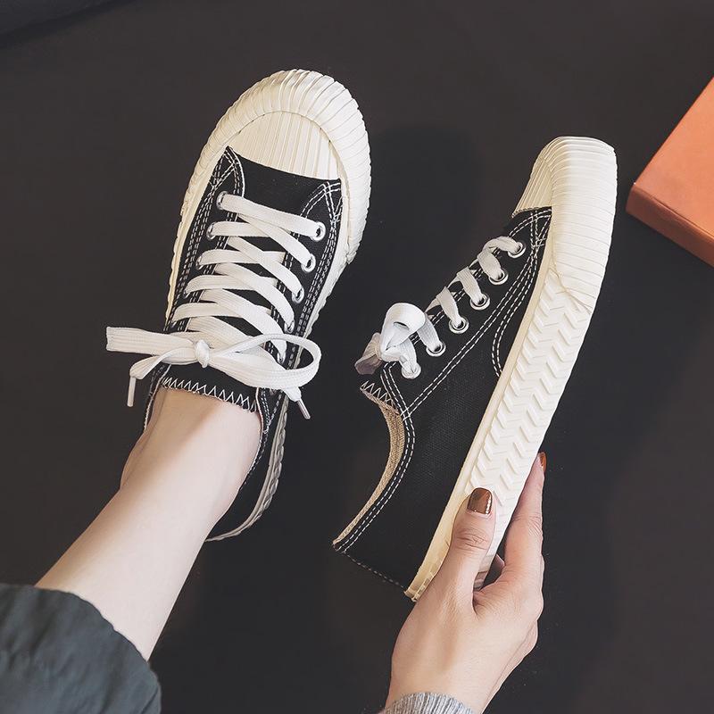 Canvas Shoes Female Caramel Cookie Student with Harajuku Style Vintage Canvas Skates Sneakers P759