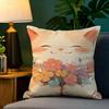 Cute cat illustration decoration  Pillow Case Natural Linen Pillow Case DoubleSided Decor Sofa Pillowcase Home Decor