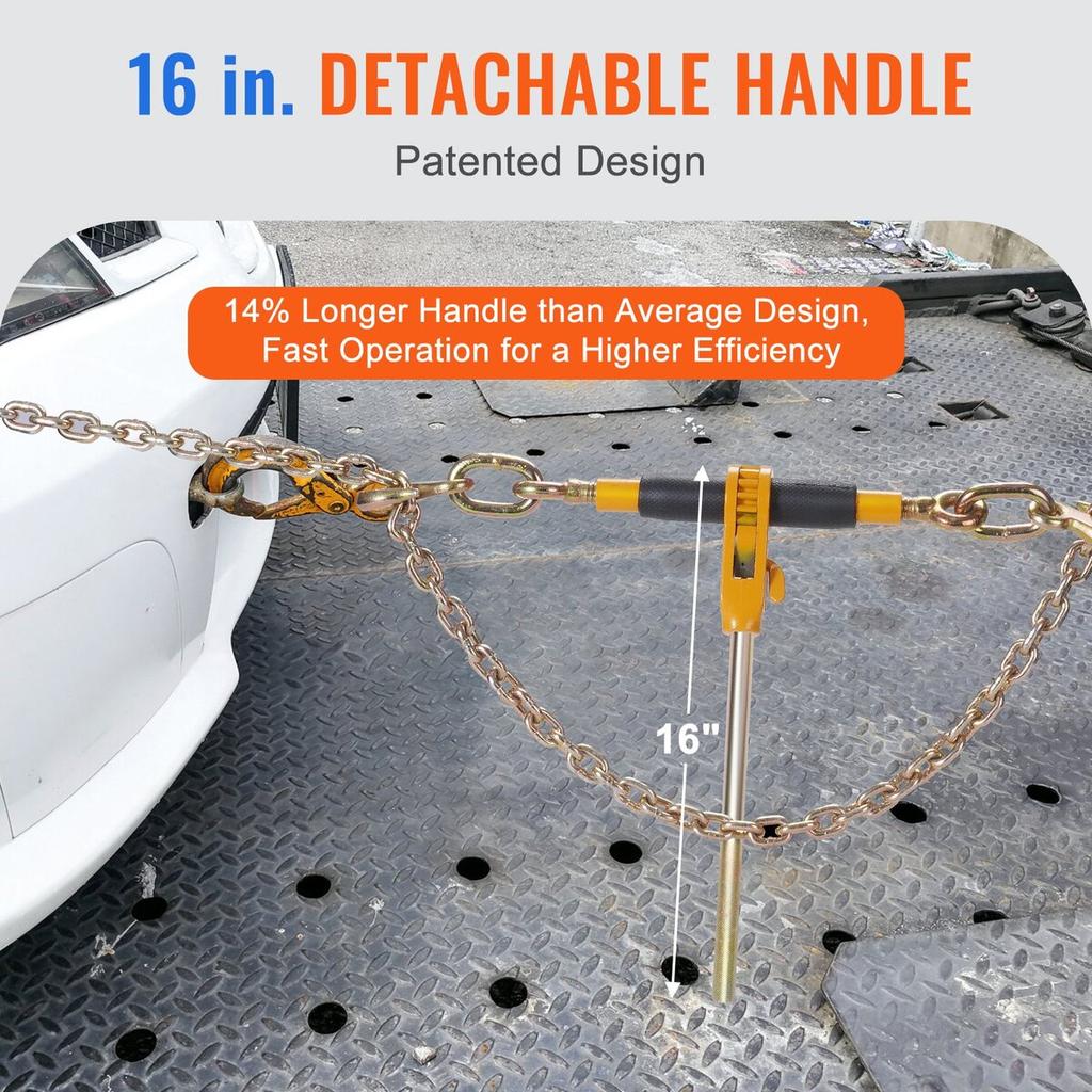 Ratchet Chain Binder 2PCS, 3/8"-1/2" Heavy Duty Load Binders, with G80 Chains 12000 lbs Secure Load Limit, Labor-saving Anti-skid Handle, Tie Down