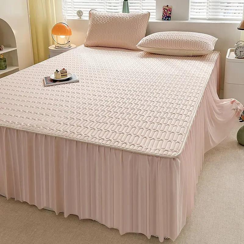 Комплект постельного белья из 3 предметов, хлопковая простыня, юбка-кровать, защитная крышка для простыни, покрывало, юбка-кровать, наволочка, складной комплект постельного белья-холодильник(1xпростынь+2xнаволочка)