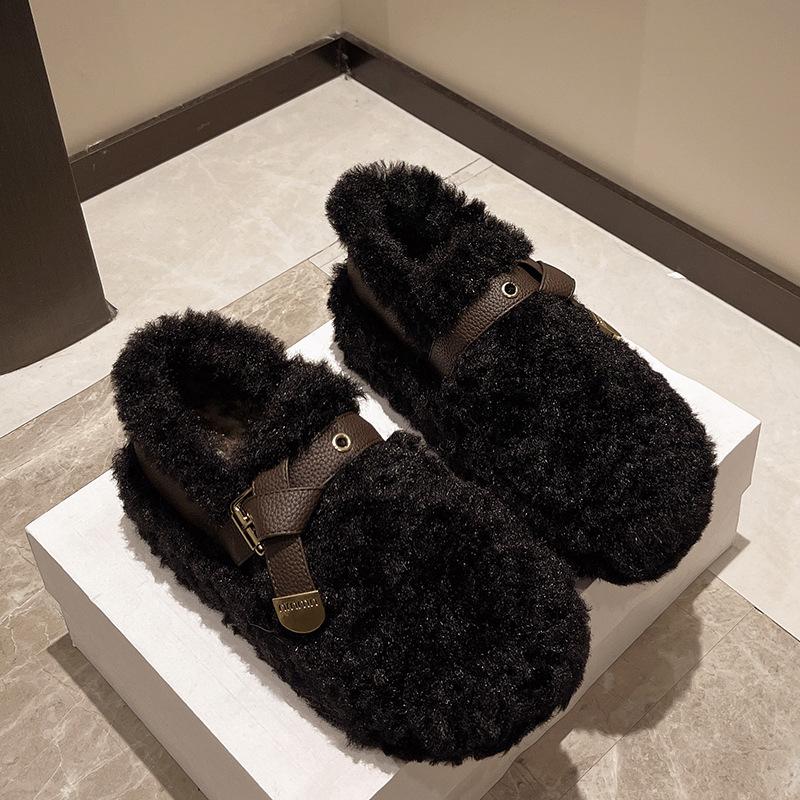 Обувь Мао Мао женская верхняя одежда 2025 новая осень и зима имитация овечьей шерсти утолщенная на плоской подошве ленивая на одном ходу женская обувь хлопковая обувь