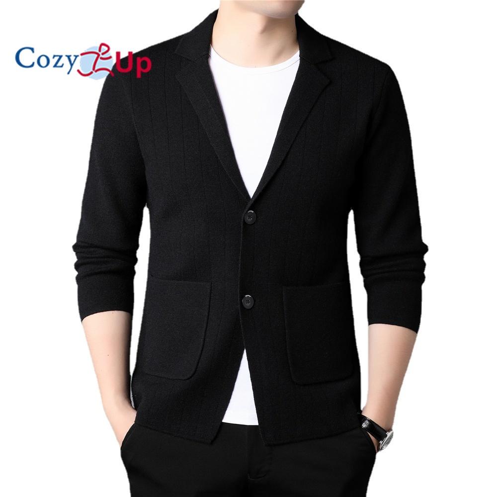 Cozy Up Классические карманные кардиганы Мужская мода в полоску Мягкий свитер Pull Homme