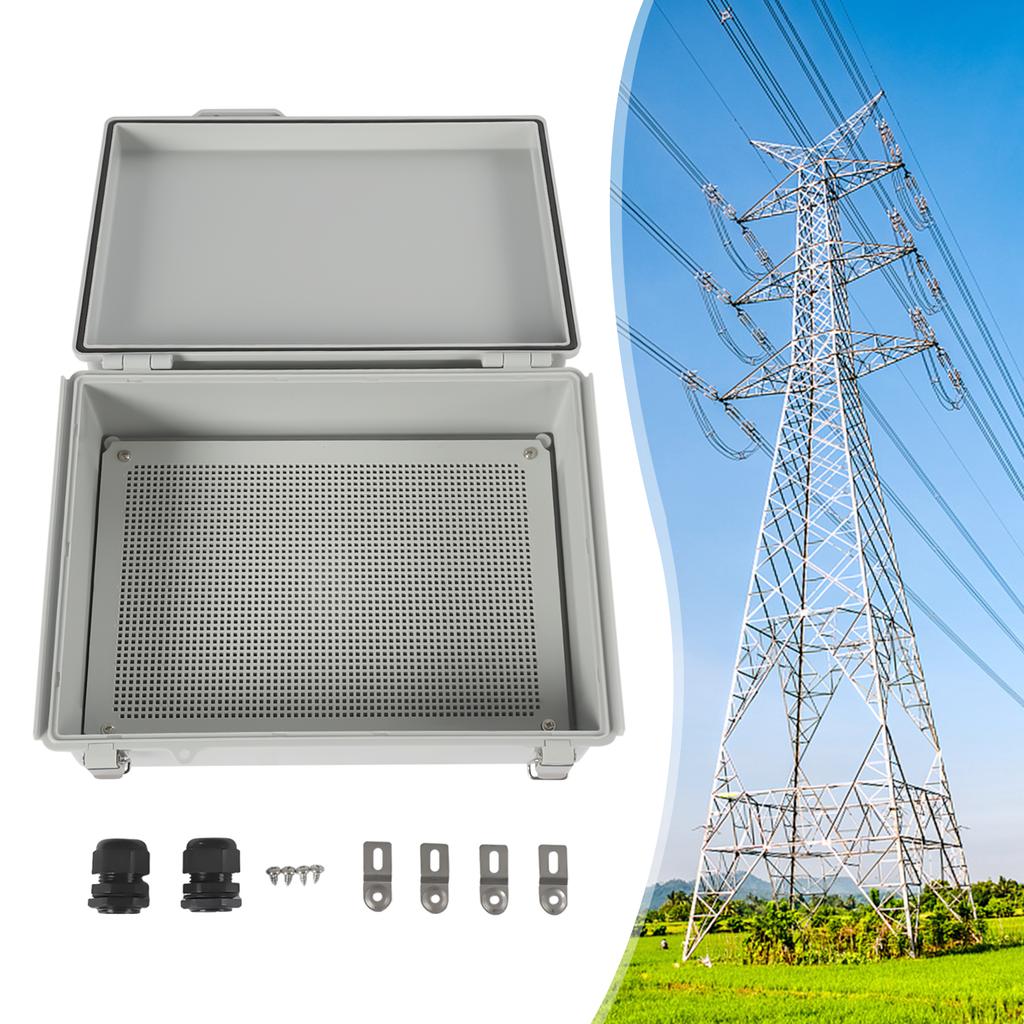 15"x11"x5.1 Inch Waterproof Electrical Junction Box, Grey Hinged Cover with Stainless Steel Latch, ABS Plasti Project Enclosure