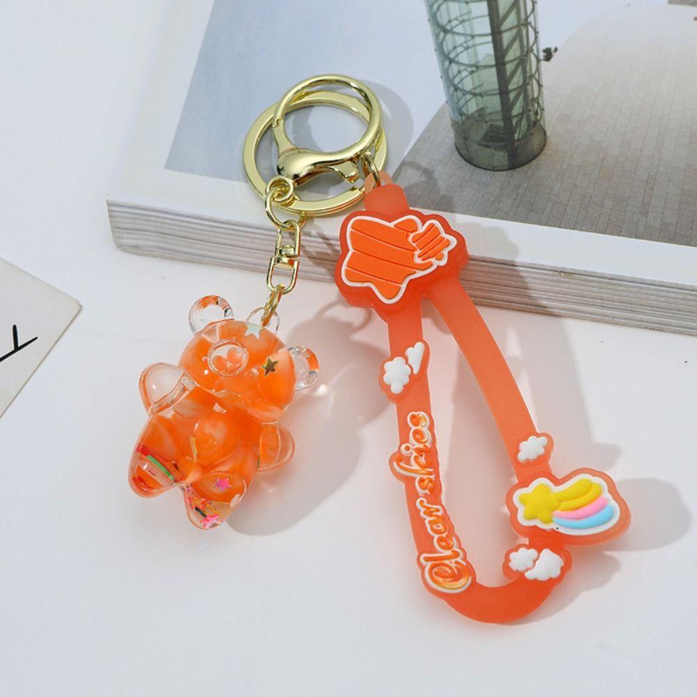 Cartoon Acrylic Quicksand Pendant Bubble Beads Key Rings Quicksand Bear Keychain Female Girl