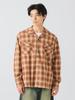 Beams Heart Men's Polyester Rayon Ombre Check Shirt, BRICK Size S
