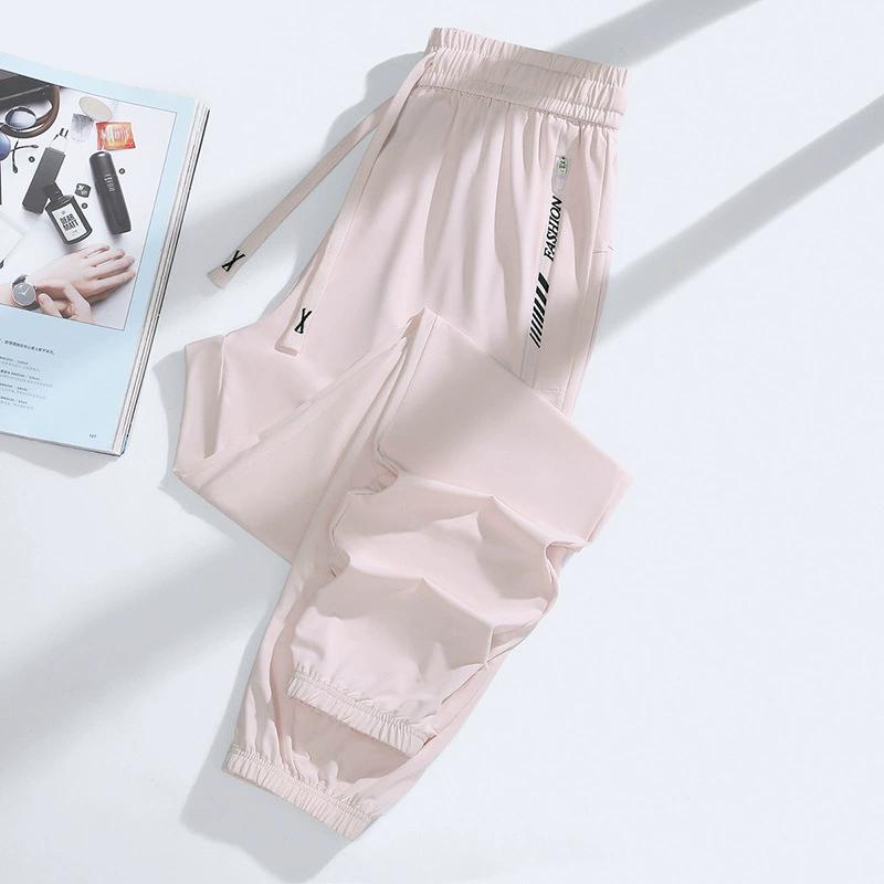 Летние брюки Ice Silk в парном стиле, мужские эластичные спортивные брюки, мужские повседневные брюки, мужские универсальные повседневные свободные широкие брюки