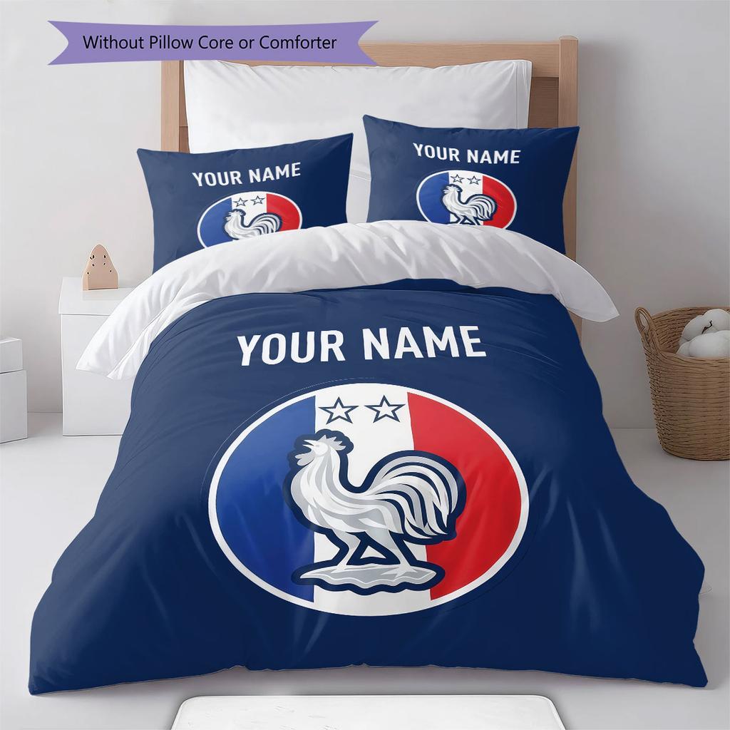 Custom Name,France National Football Team Pattern Bedding Home Decoration Birthday Gift ( 1 duvet cover + 2 pillowcase, without core),fan merchandise.