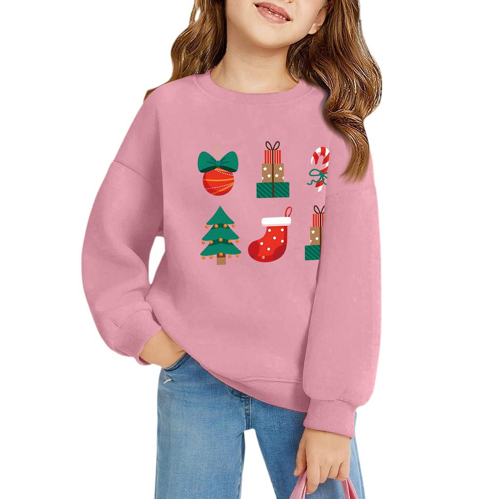 Рождественские пуловеры с круглым вырезом для девочек, детские топы с принтом