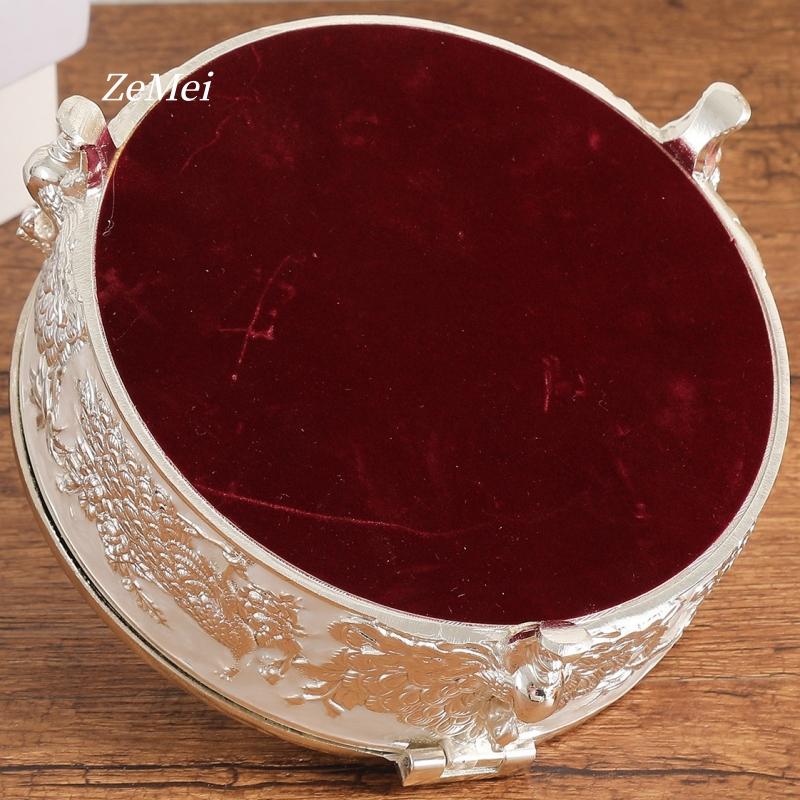European-Style Alloy Jewelry Peacock Silver Storage Box,Earring Circle Organizer Jar Candy Container Dressing Table Decoration