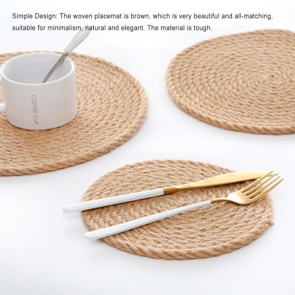 Hemp Braided Placemats Table Mat Coasters Insulation Coffee Pad Linen Handmade Dining Tables Home Cup Cushion Accessories