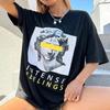 Intense Feelings Drop Shoulder Tee T-Shirts Women Loose Oversize Tops Summer 100%Cotton High Quality Streetwear Hip Hop T-Shirt