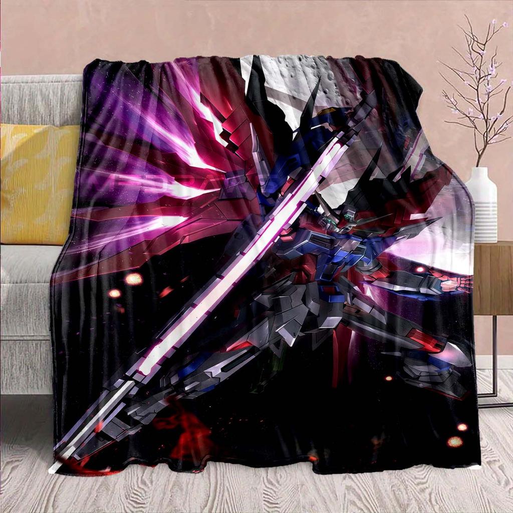 Gundam Anime Flannel Blanket - Soft Warm Perfect for Sofa, Bedding Camping Travel Office Home Decor -QJY