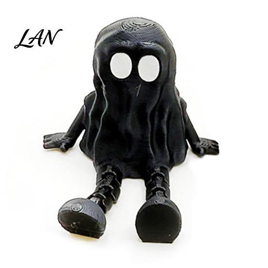 Small Portable Ghost Figurine 3D Printed Articulated Figurine, Movable Joint Toy, Funny Hooded Desktop Ornament for Halloween Decor, Unpainted