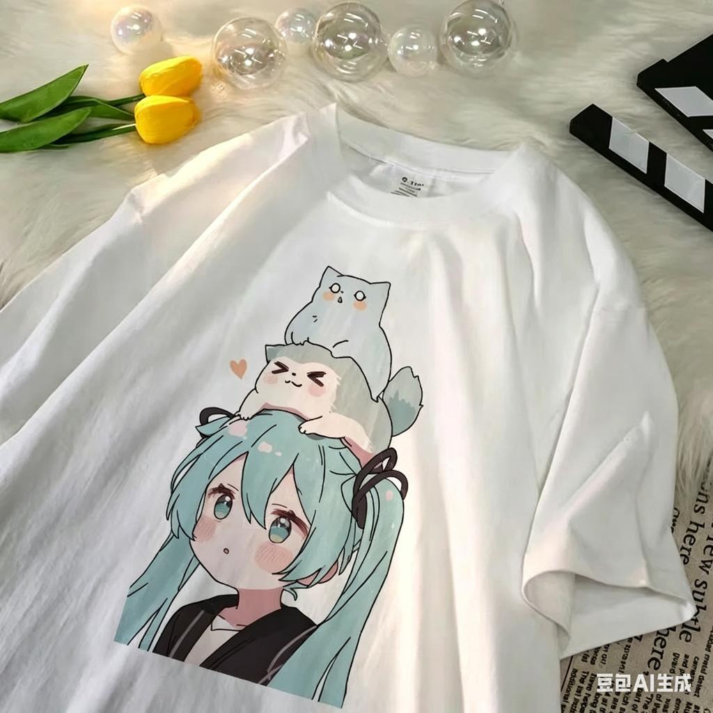 New High Quality Hatsune Miku Animation Miku anime Versatile Men and Women's Round Neck Short Sleeve Cotton T-shirt Casual Top