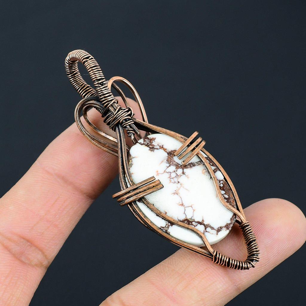 Wild Horse Gemstone Handmade Pure Copper Wire Wrap Jewelry Pendant For Memorial Day