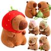 Turtle Backpack Capibara Strawberry Hat Capybara Plush Toy Simulation Stuffed Animals Papa Hand Circle Ring Small Pendant Decor