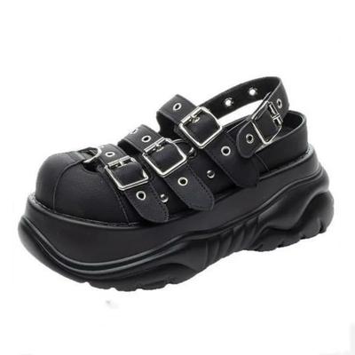 Модные 7 см Сандалии из микрофибры, тапочки, слипоны, женские, панк, платформа, танкетка, модные балетки, с пряжкой, летние, высокие, брендовые балетки