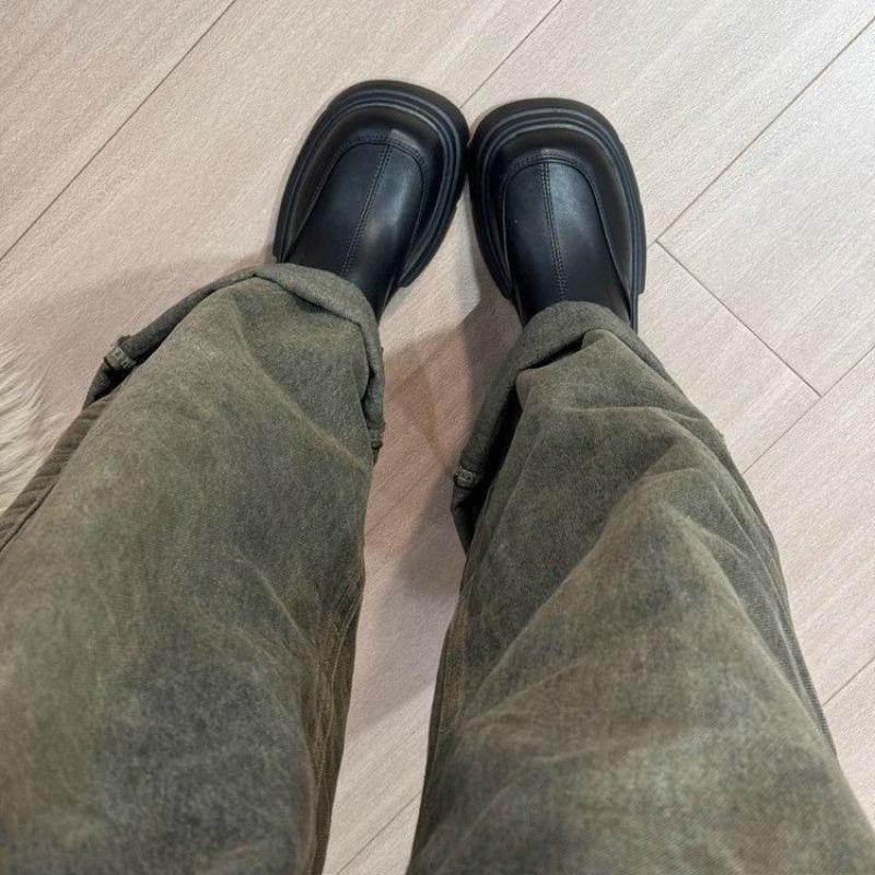 Fleece Round Head Martin Boots Women's Autumn and Winter, New Thin Thick Heel Cigarette Single Boots Cut West Medium Cotton Boots