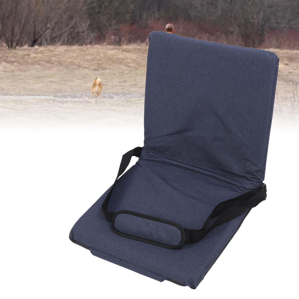 Portable Outdoor Camping Hunting Fishing Single Shoulder Strap Stand Folding Seat Adjustable Cushion Navy Blue