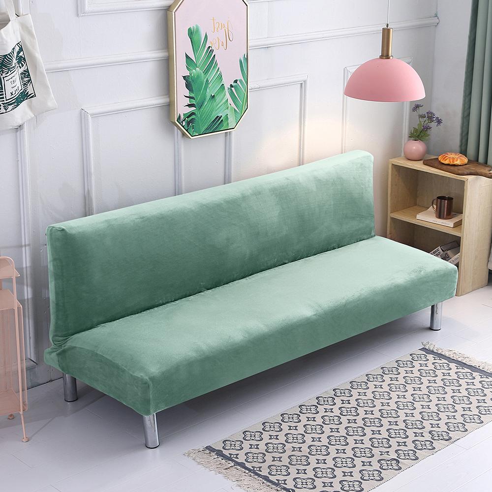 Velvet Plush Armless Sofa Bed Cover Folding Seat Slipcover Modern Stretch Sofa Bed Covers Elastic Couch Protector Home Hotel