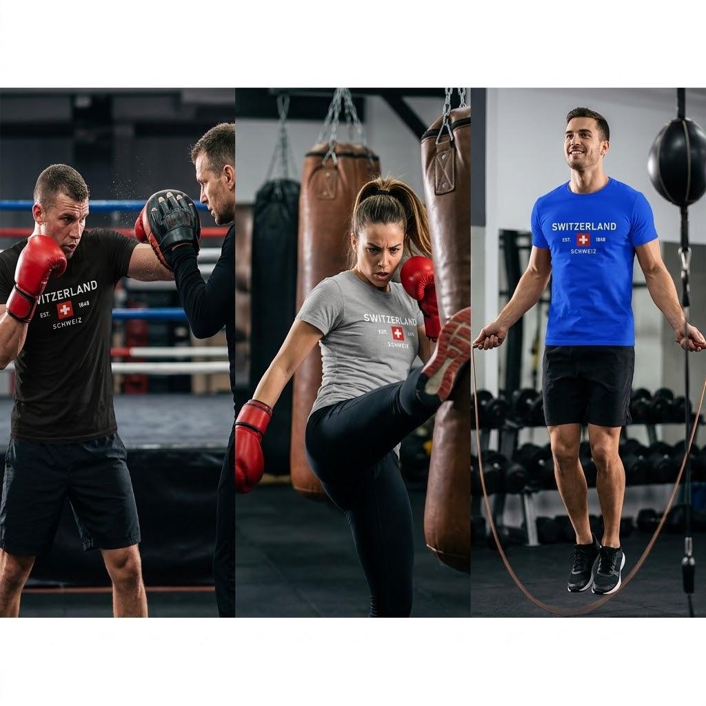 Switzerland Swiss Tshirt MMA Boxing Muay Thai National Flag Training Print 3D Short Sleeve Unisex Women Men Quick Dry Fitness Workout Sport Round Neck