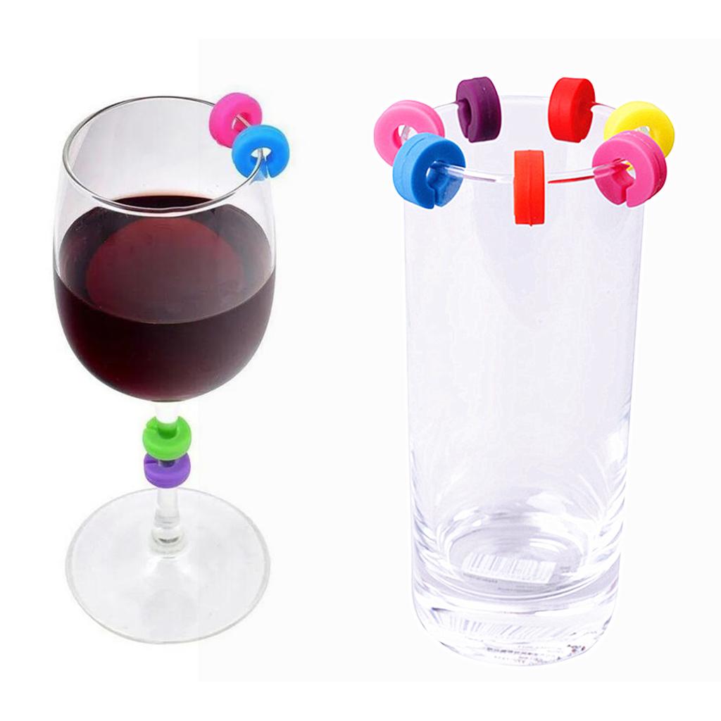 Wine Glass Markers Set of 12 Mini Circle Silicone Drink Glass Charms Tags Recognizer Cup Labels Signs for Party Bar Accessories
