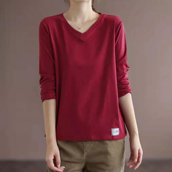 Женский топ с V-образным вырезом и длинными рукавами, женская однотонная футболка, уличная одежда