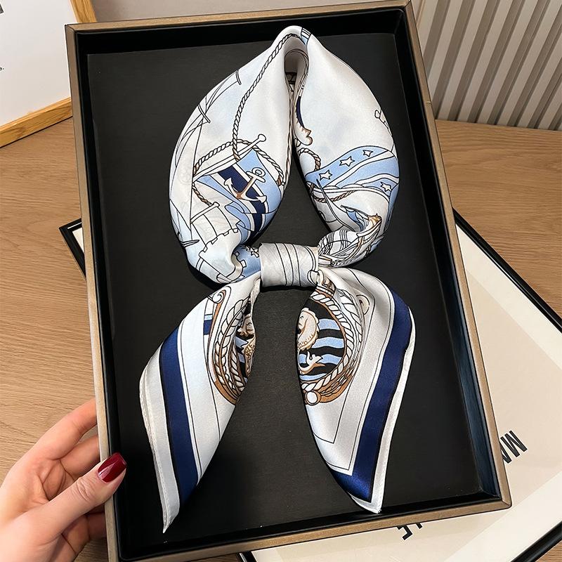 Fashion light luxury silk silk scarf women's new spring versatile navigator silk 71 square scarf 111% mulberry silk scarf
