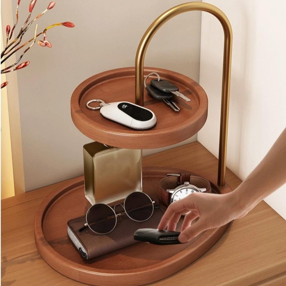 Double Layer Jewelry Organizer Wooden Material Key Rack Tray New Jewelry Display Stand For Jewelry
