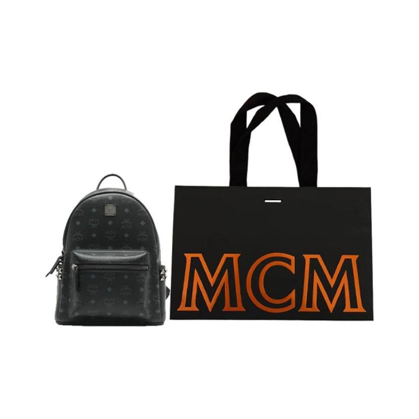 MCM Рюкзак Stark со шипами и логотипом, из покрытого холста с кожаной отделкой, унисекс, черный, MMKAAVE15BK001