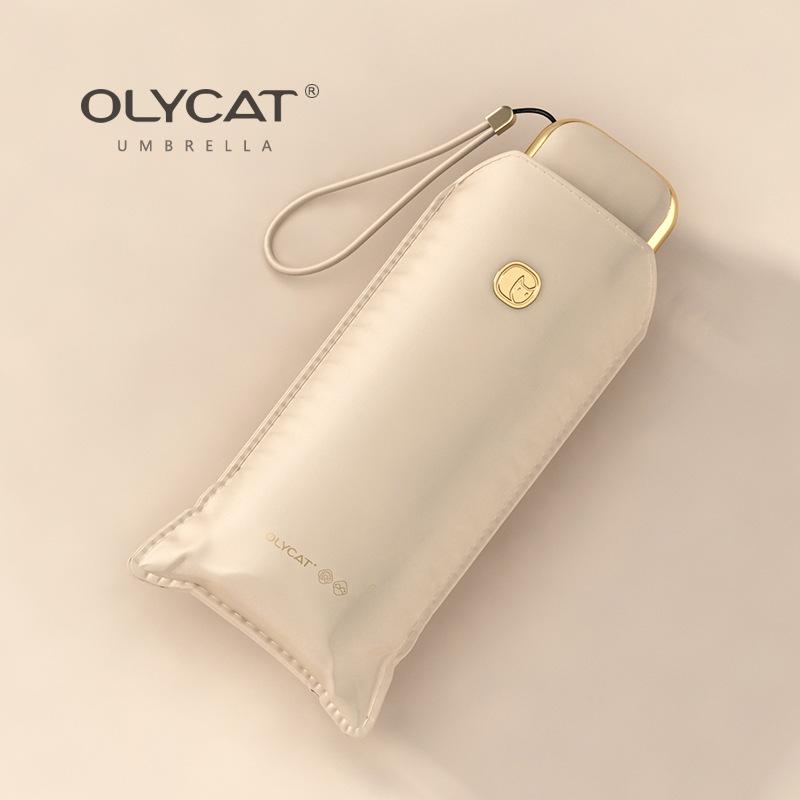 Женский зонт OLYCAT: Двойного назначения, защита от УФ-лучей, портативный, компактный пятислойный дизайн для солнца и дождя с черным покрытием.
