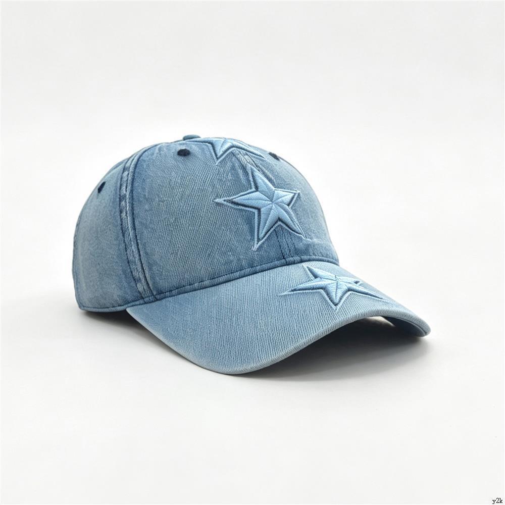 American trendy cool five-pointed star embroidered baseball cap women's face small wide brim cap enlarged and deepened hat
