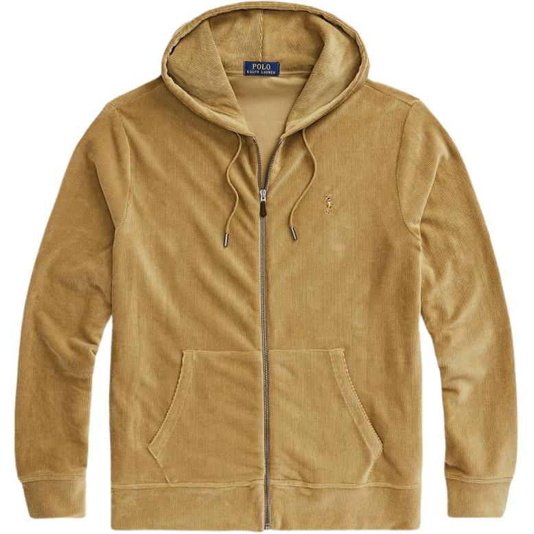 Polo Ralph Lauren FW22 Solid Color Logo Embroidered Hooded Drawstring Zip-Up Sweatshirt Men Sweatshirt Brown 710877154-002