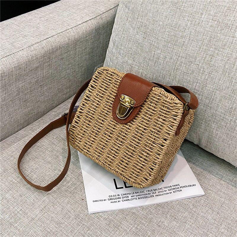 Yogodlns Летняя соломенная сумка через плечо, тканая сумка через плечо ручной работы, маленькая квадратная сумка, пляжная сумка, женская сумка для покупок, отпуск