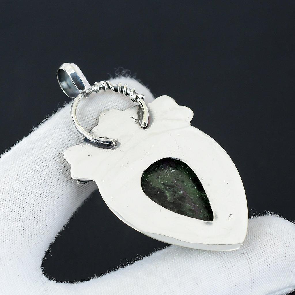 Красивый кулон из рубинового цоизита в оправе из серебра 925 пробы - Дизайн в виде цветка ручной работы, Ювелирное украшение для повседневной носки, Уникальный кулон, Пасхальный подарок