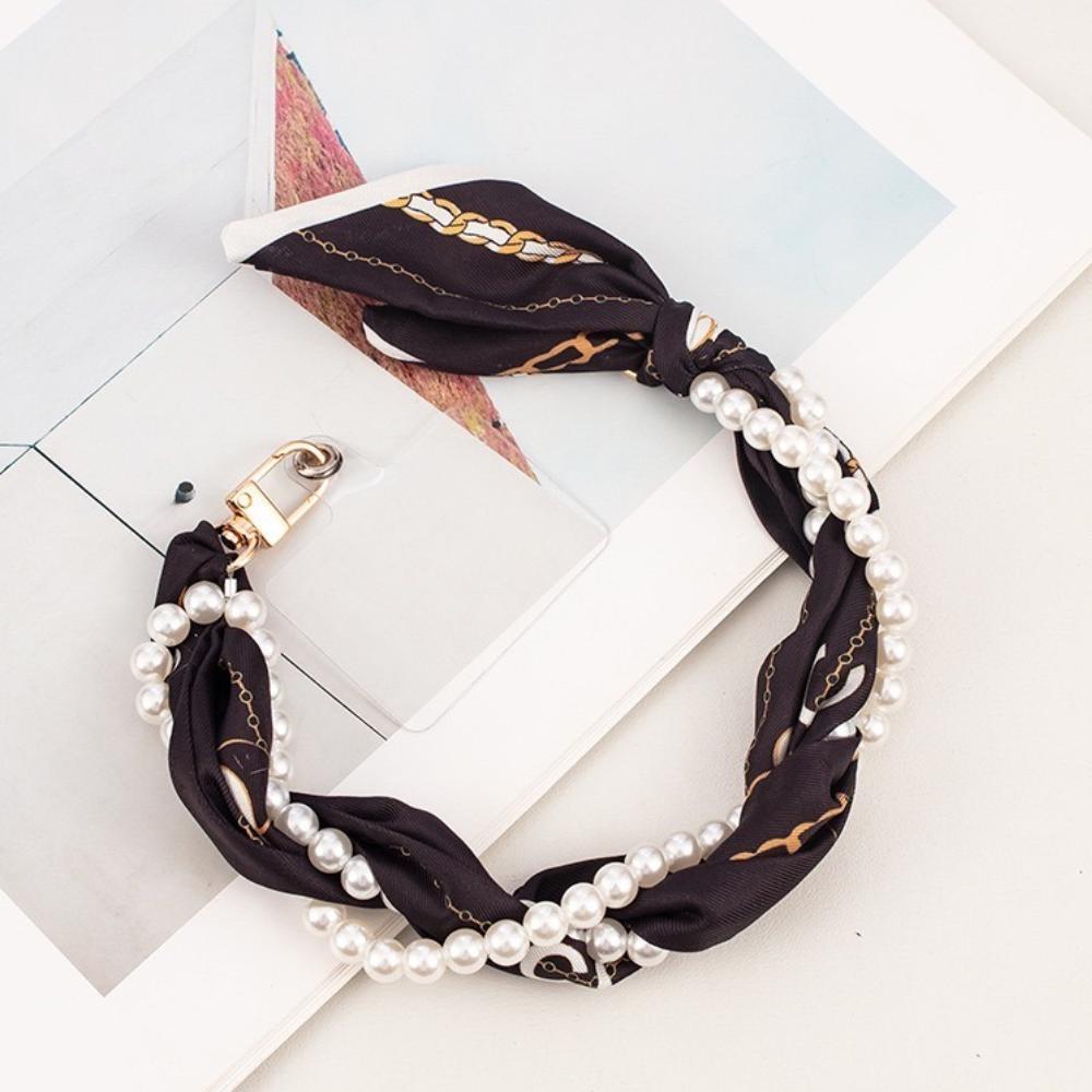 Mobile Phone Chain Network Red Short Rope Mobile Phone Lanyard Creative Ins Wind Pearl Mobile Phone Lanyard Double Buckle Braided Silk Scarf