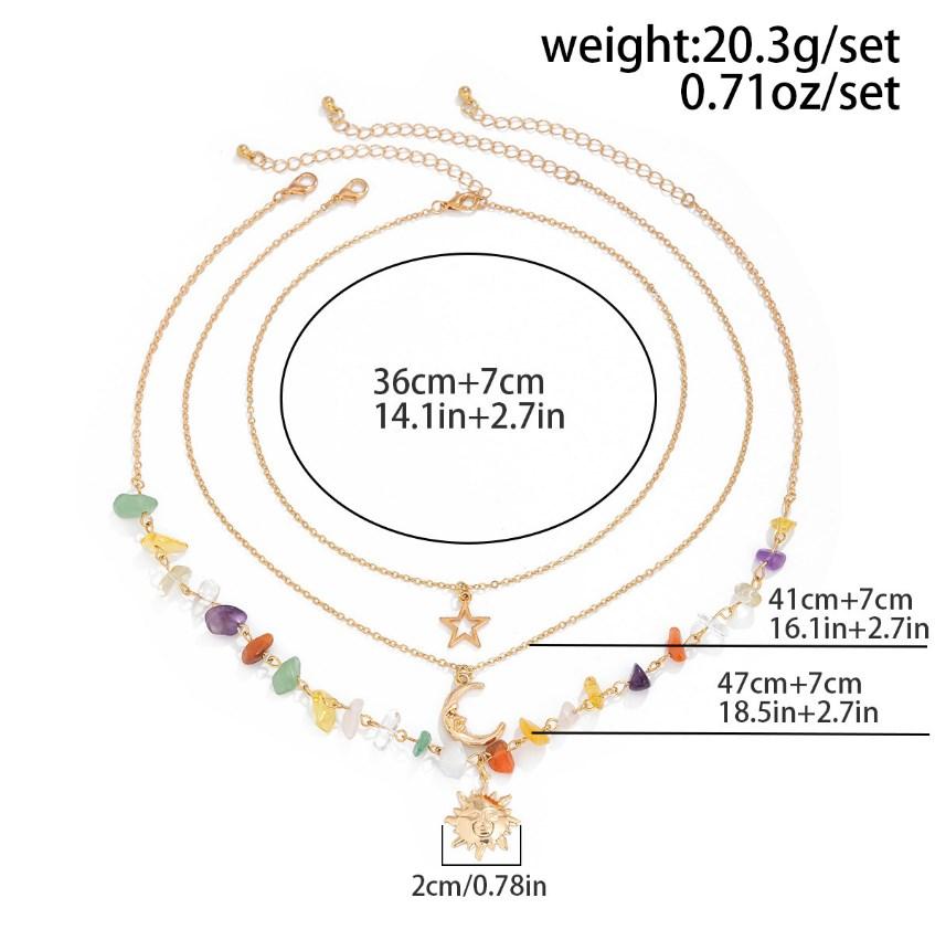 Pendant Necklace Sun Star Charms - Vintage Alloy Beaded Chain Layering for Everyday with Crescent Moon Boho-Chic 3Pcs/Set Fashion Jewelry Accessory