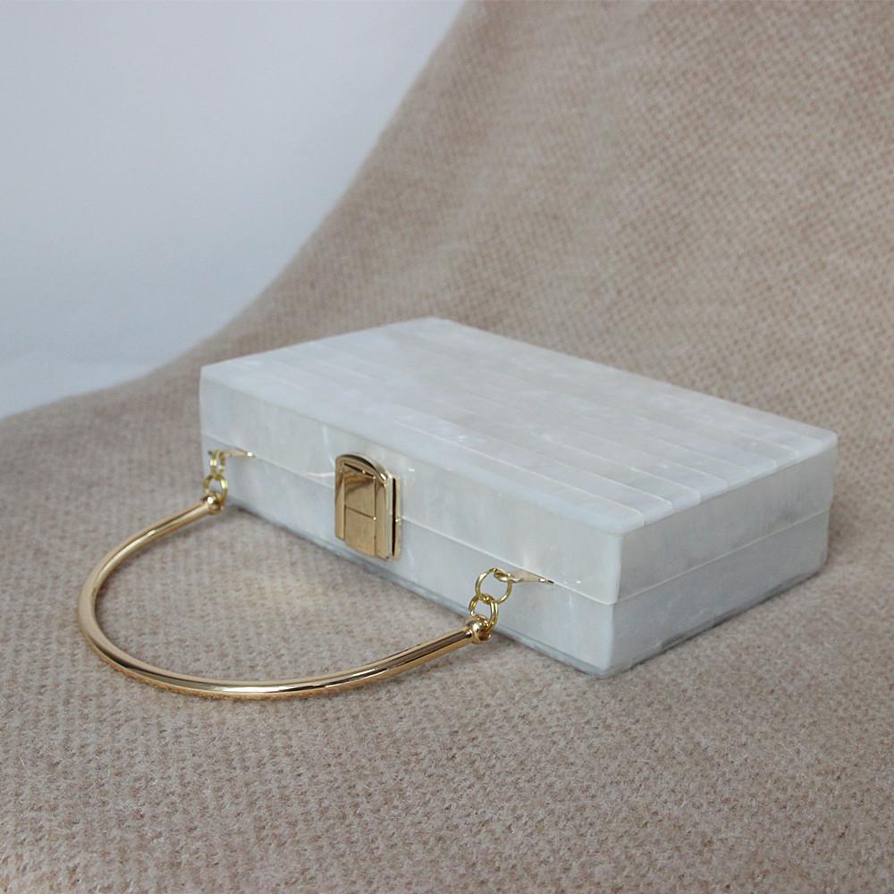 New Fashion Women Bag Acrylic White Striped Dinner Handbag Woman Metal Handle Evening Bag Trendy Party Clutch Box Purse