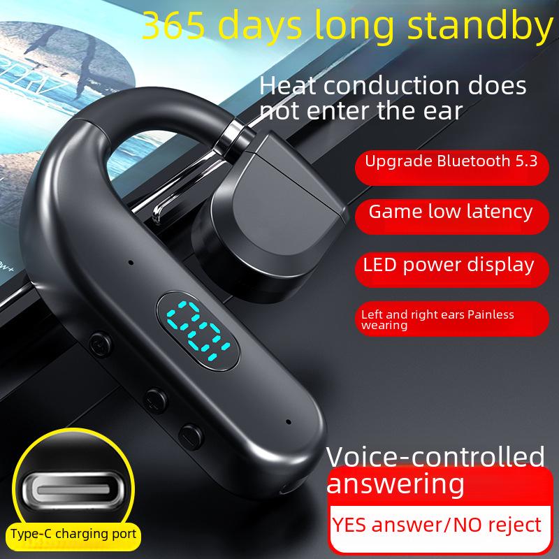 Беспроводная Bluetooth-гарнитура T50: Конструкция с заушным креплением, открытый тип, большая емкость, сверхдлительное время работы от аккумулятора для работы, вождения и бега